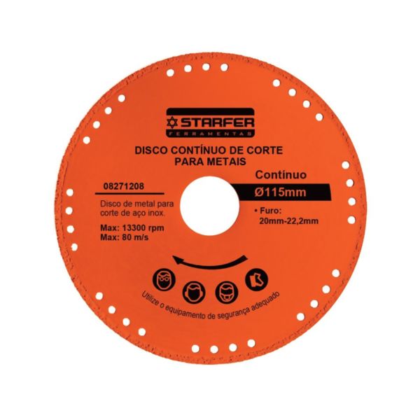 Disco de Corte Contínuo 115 mm com Furo 22 mm - Starfer